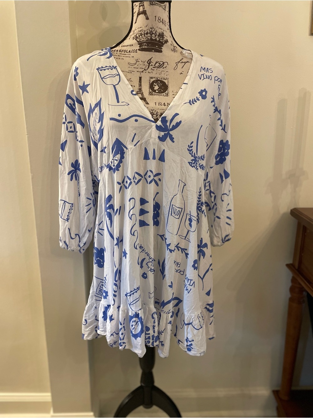 Anthro Label of Love Mediterranean Vino Print Vaca Tunic Dress ~ XL